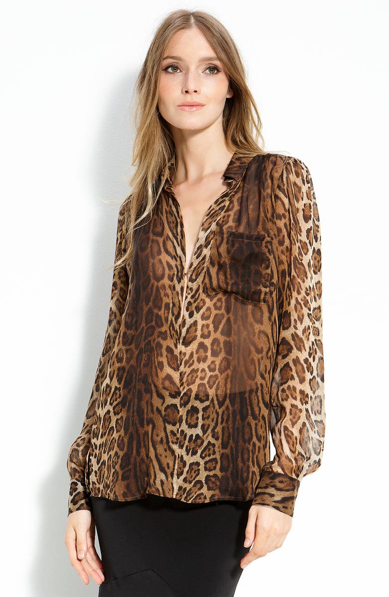 Haute Hippie Leopard Print Chiffon Blouse, Main, color,