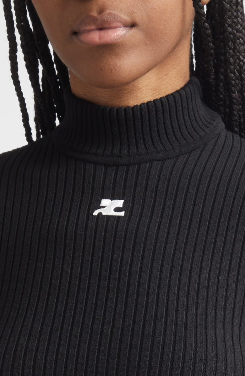 Courrèges Embroidered Logo Mock Neck Rib Sweater, Alternate, color, Black