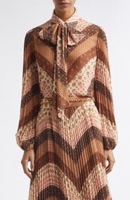 Zimmermann Sunray Chevron Foulard Tie Neck Shirt