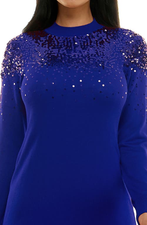 Nina Leonard Sequin Embellished Long Sleeve Sweater Dress In Blue