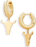 Established Steer Charm Huggie Hoop Earrings