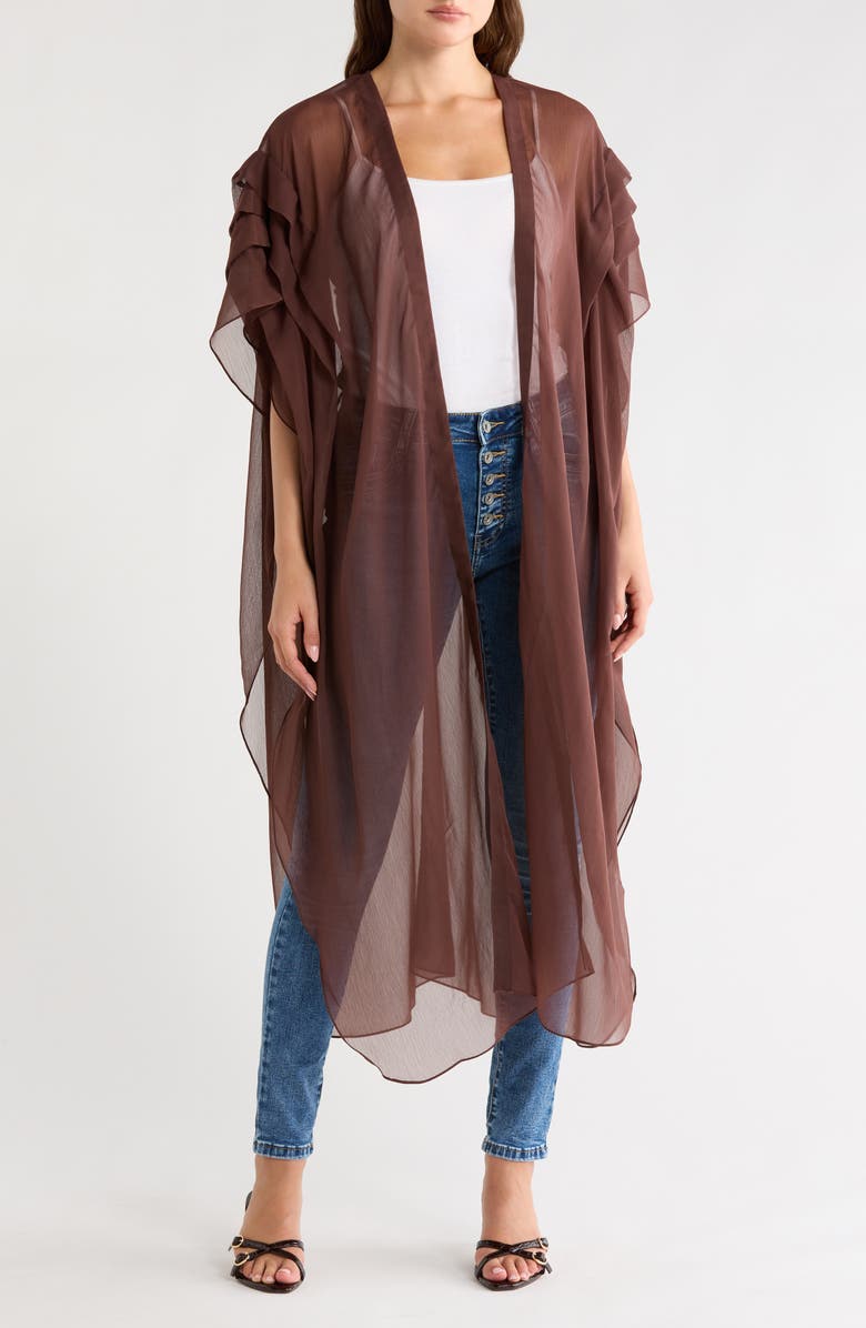 BCBGeneration Solid Pleated Chiffon Duster, Main, color, Brown