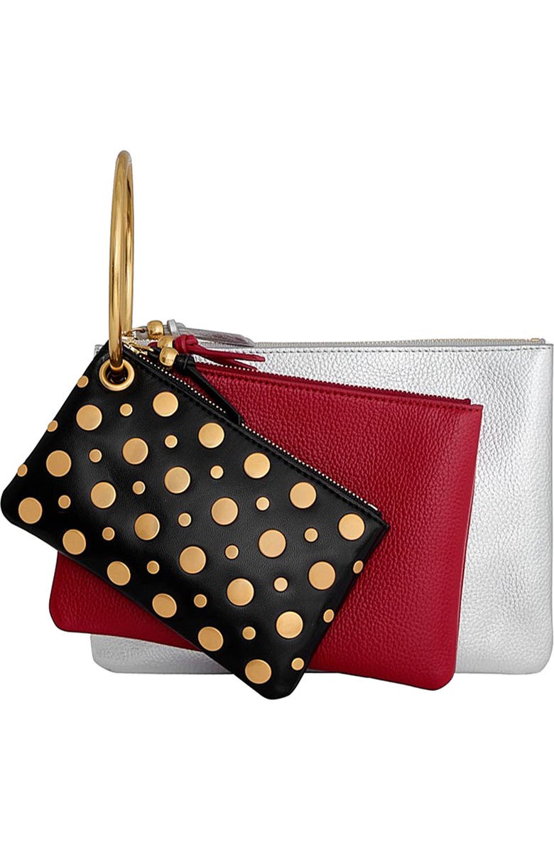 Rebecca Minkoff Triple Pouch Key Ring, Main, color, Black/ Siren/ Silver