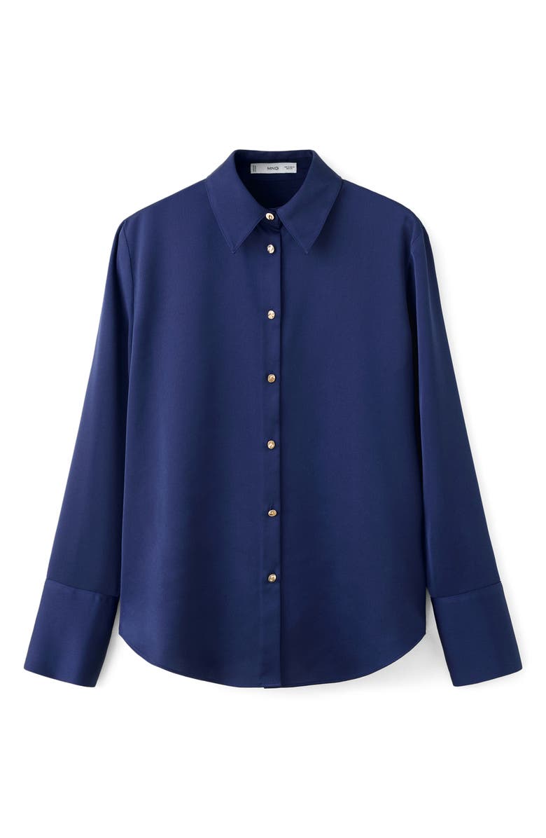 MANGO Flowy Satin Shirt, Alternate, color, Blue