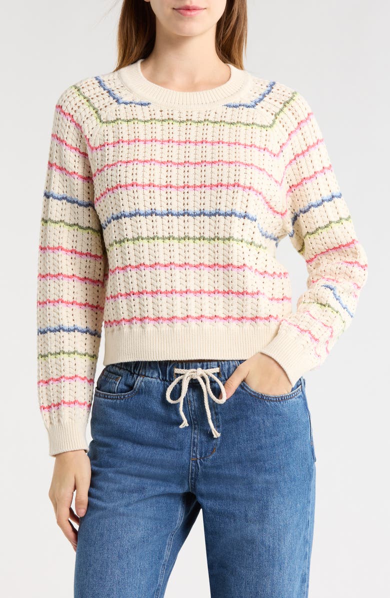 Marine Layer Mina Cotton Pointelle Sweater, Main, color, Ivory Multi Stripe