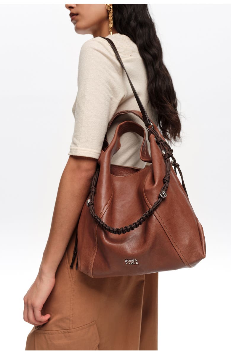 Bimba y Lola Leather Paper Bag, Alternate, color, Dark Tan