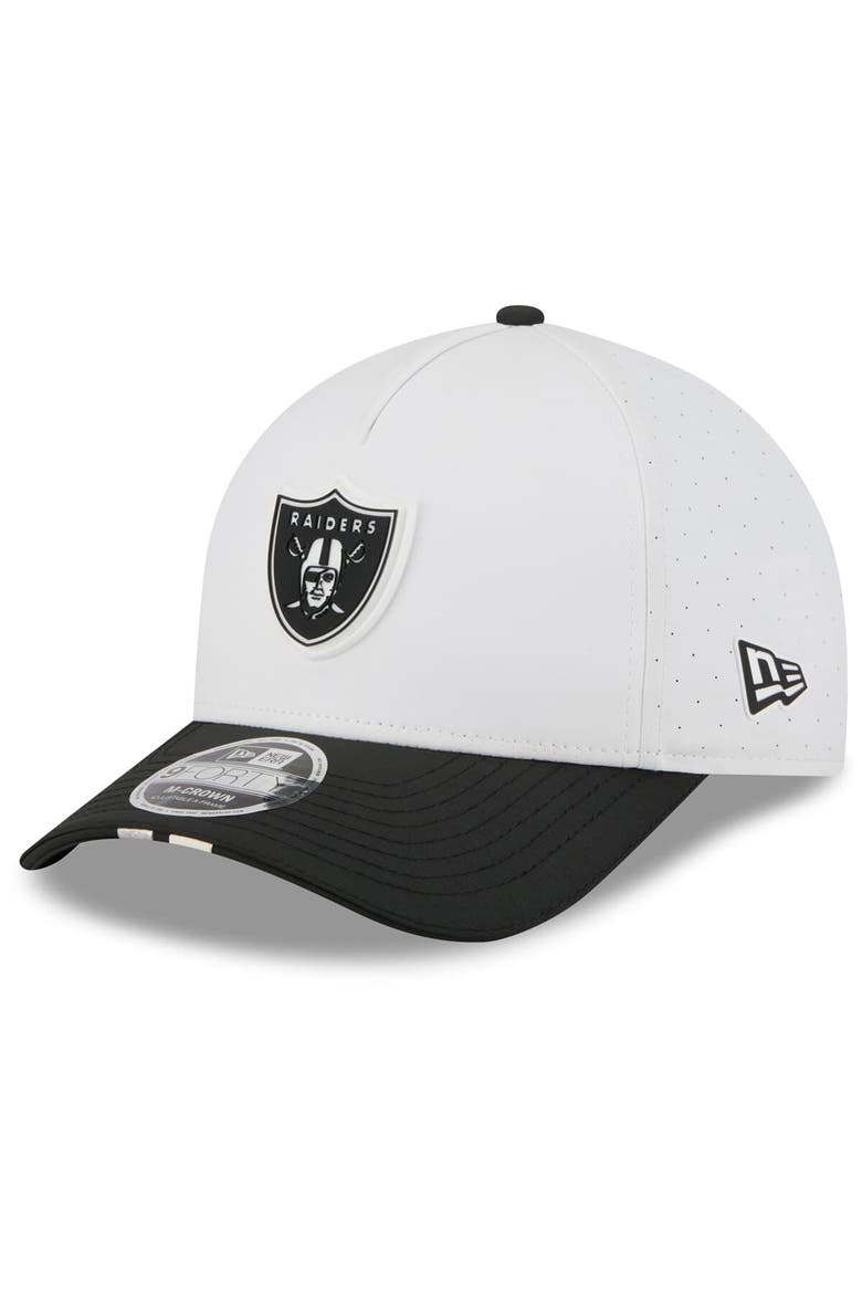 Men's New Era  White/Black Las Vegas Raiders 2025 NFL Training Camp A-Frame 9FORTY Adjustable Hat, Main, color, White