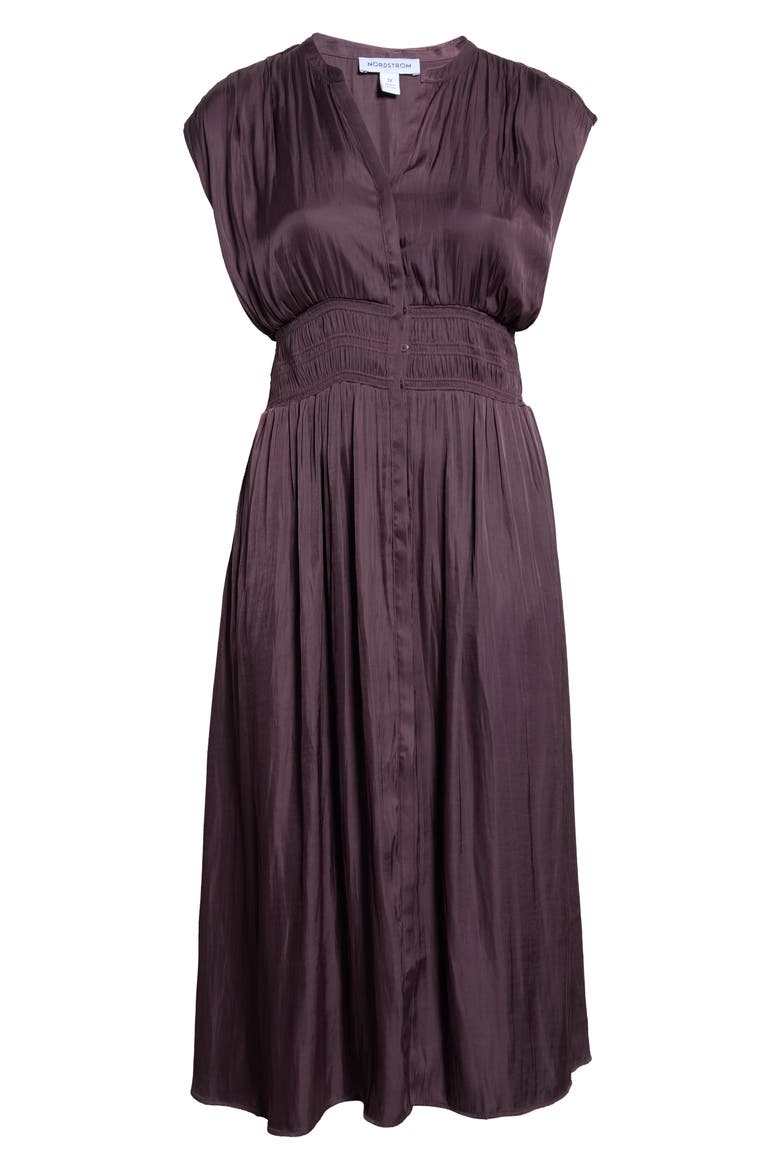 Smocked Waist Maxi Dress, Alternate, color, BROWN ROAST