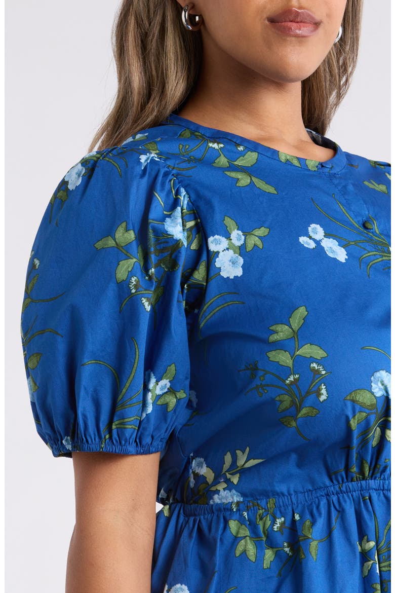 Sendra Floral Alba Drawstring Waist Cotton Minidress, Alternate, color, NAVY-BLUE-GRN