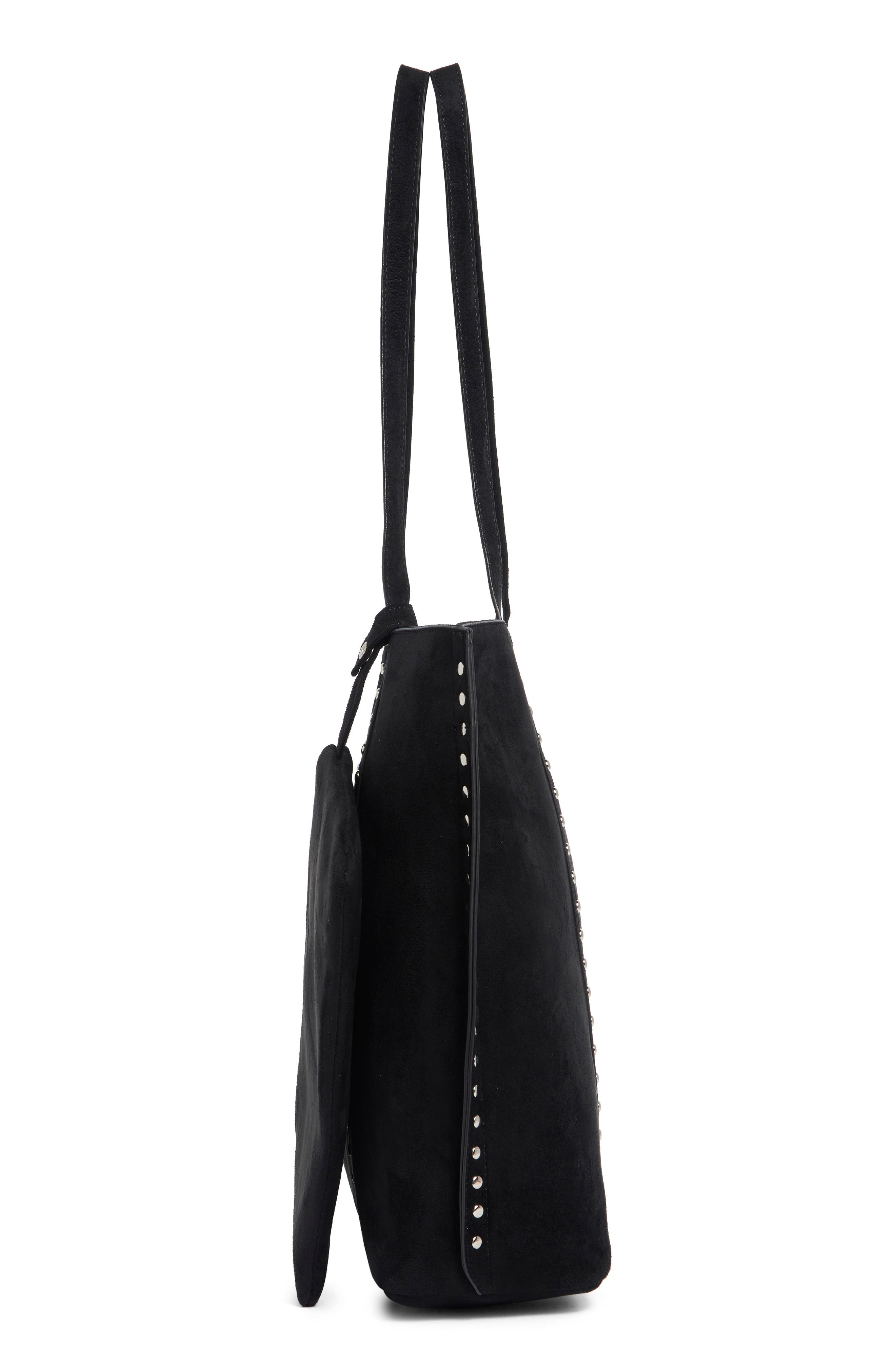 Faux Suede Tote with Pouch, Alternate, color, BLACK