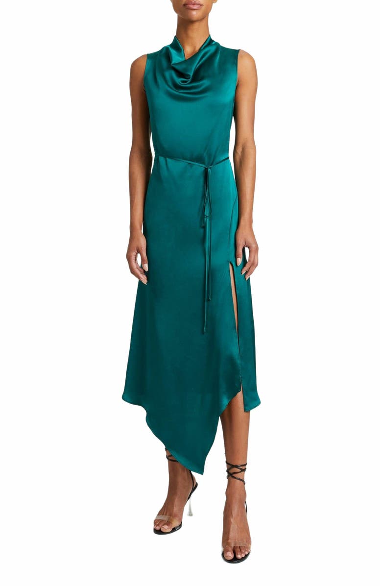 Santorelli EMBER Silk Sleeveless Midi Handkerchief Dress with Cowl Neckline, Alternate, color,