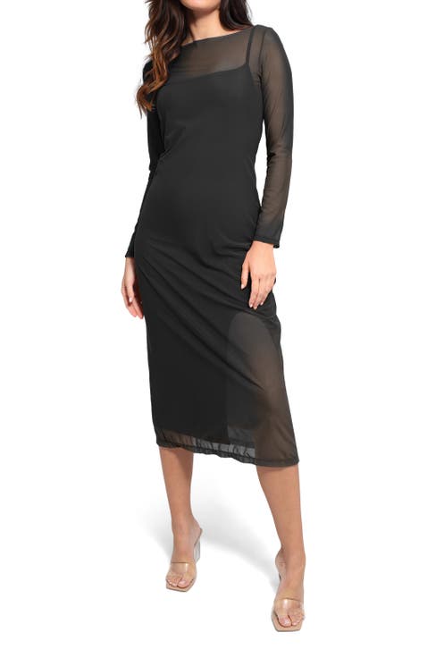 Shapewear Slimming Midi Dress and Sheer Mesh Overlay Set