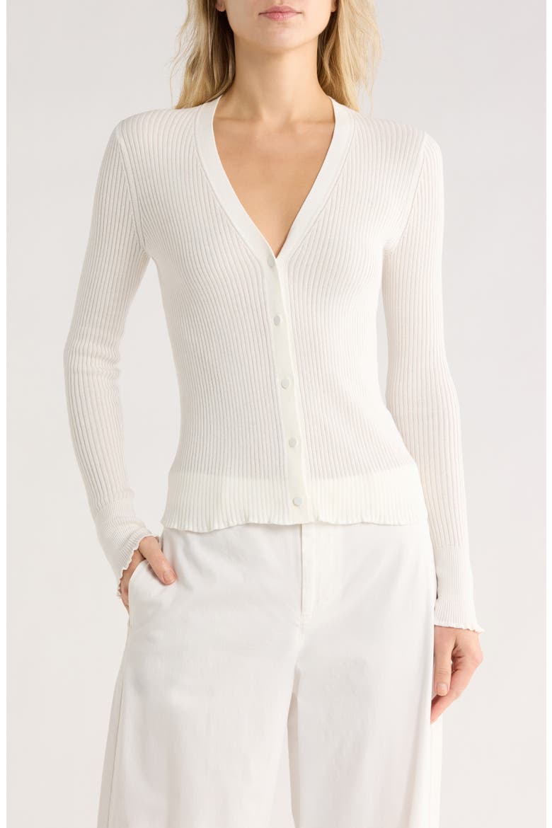 Ribbed Button Front Cardigan, Main, color, OFF WHITE