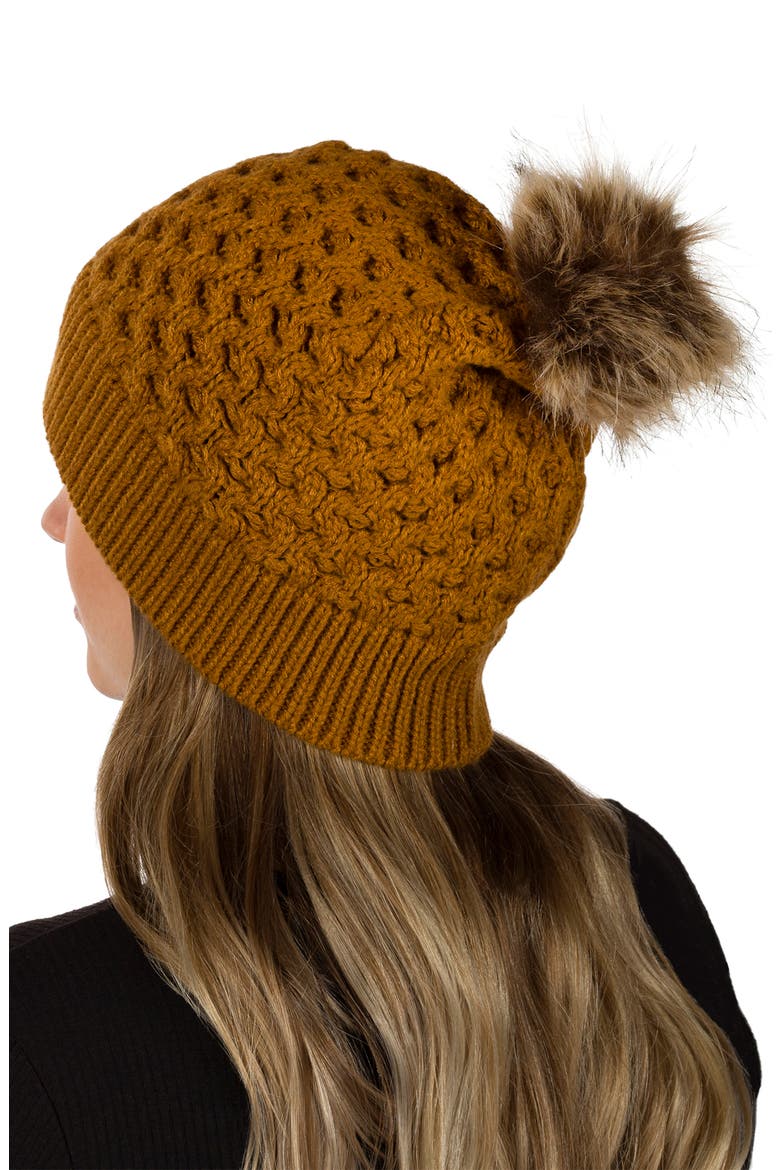 Faux Fur Pompom Beanie, Alternate, color, CAMEL