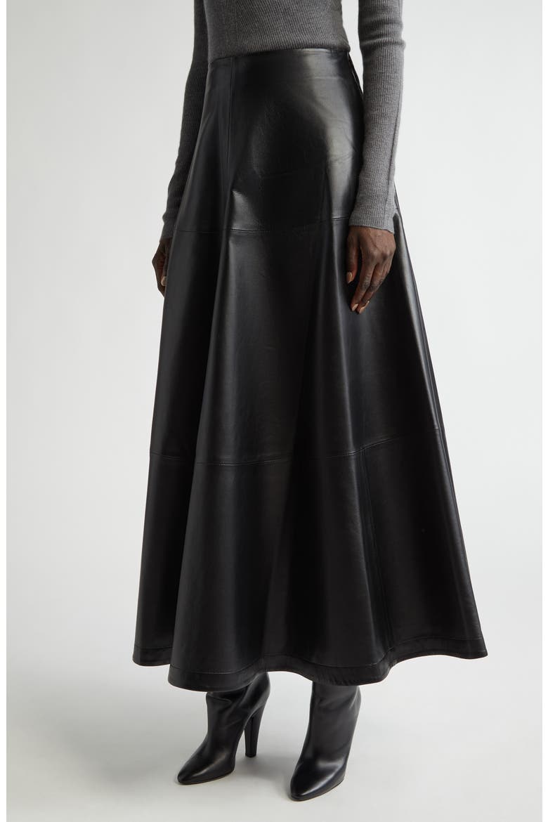 Varda Lambskin A-Line Midi Skirt, Main, color, 000001 BLACK