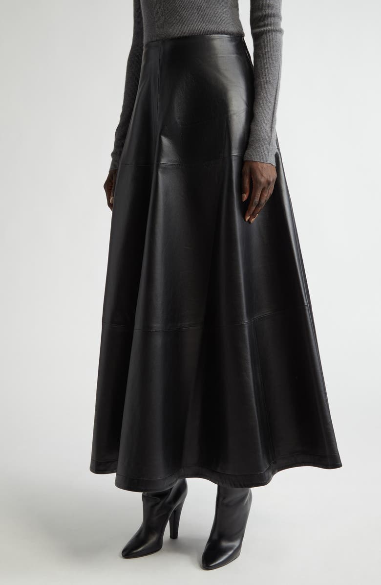 Altuzarra Varda Lambskin A-Line Midi Skirt, Main, color, 000001 Black