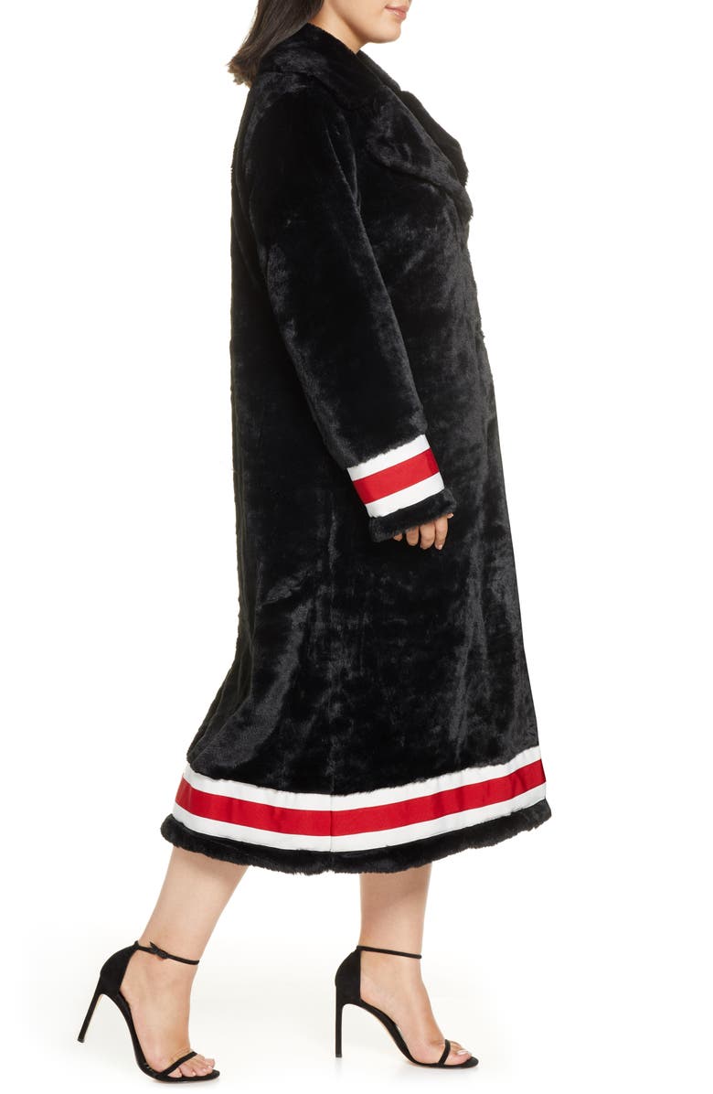 Coldesina Grosgrain Ribbon Trim Faux Fur Swing Coat, Alternate, color, 