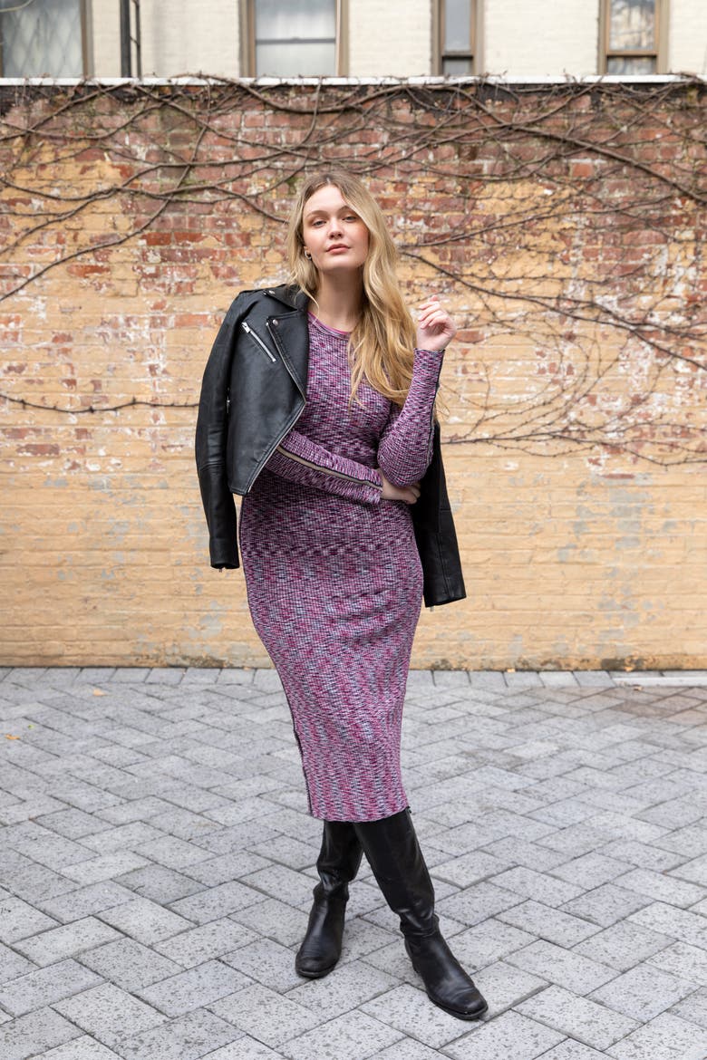 The Space Dye Ribbed Sweater Midi Dress, Alternate, color, WILD BERRY