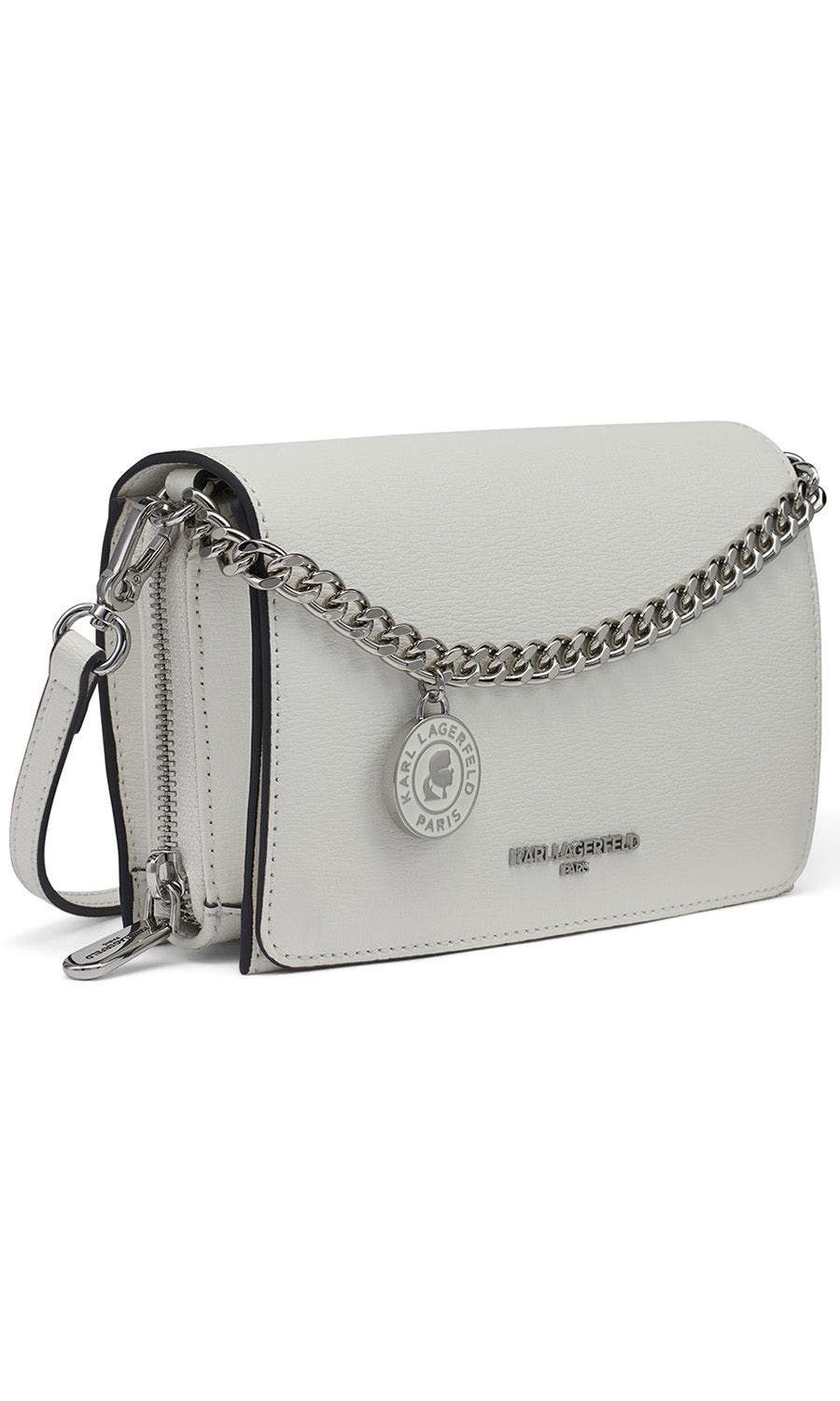 KARL LAGERFELD PARIS Lourdes Crossbody, Alternate, color, Winter White/Silver