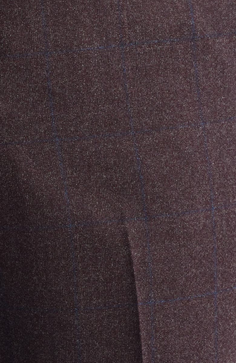 Berle Tick Weave Windowpane Check Virgin Wool Dress Pants, Alternate, color, Burgundy