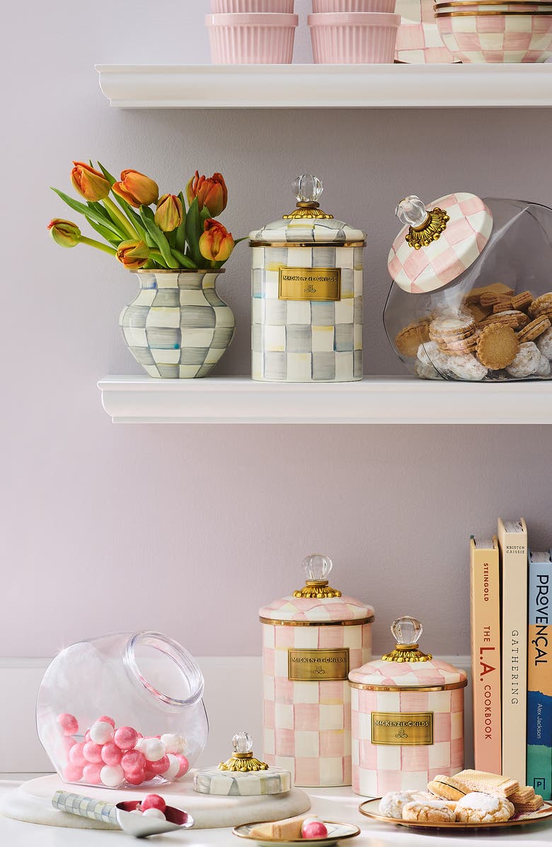 MACKENZIE CHILDS Sterling Check Enameled Steel Vase, Alternate, color, Grey/ White