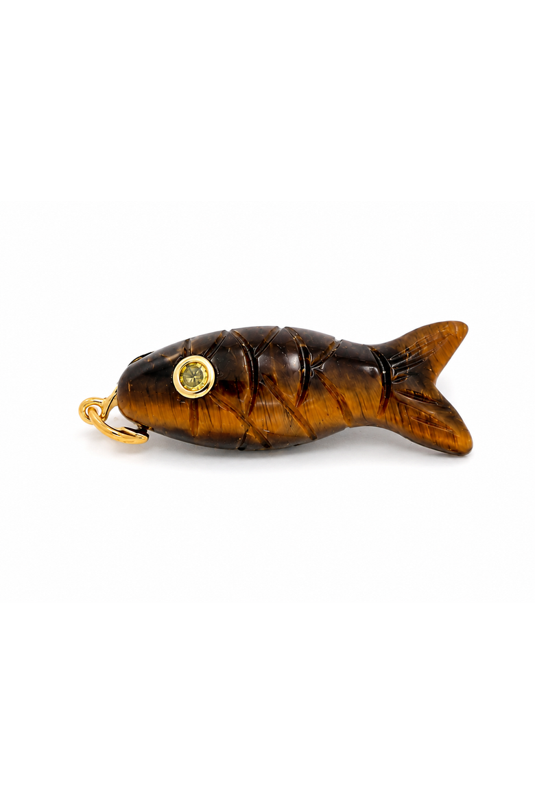 Carved Tiger Eye Fish Pendant, Main, color, Brown