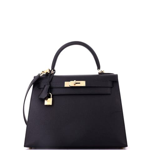 Kelly Handbag Black Epsom with Permabrass Hardware 28