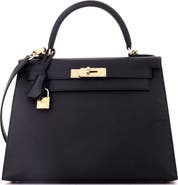 Pre-Owned Hermes Kelly Handbag Black Epsom with Permabrass Hardware 28