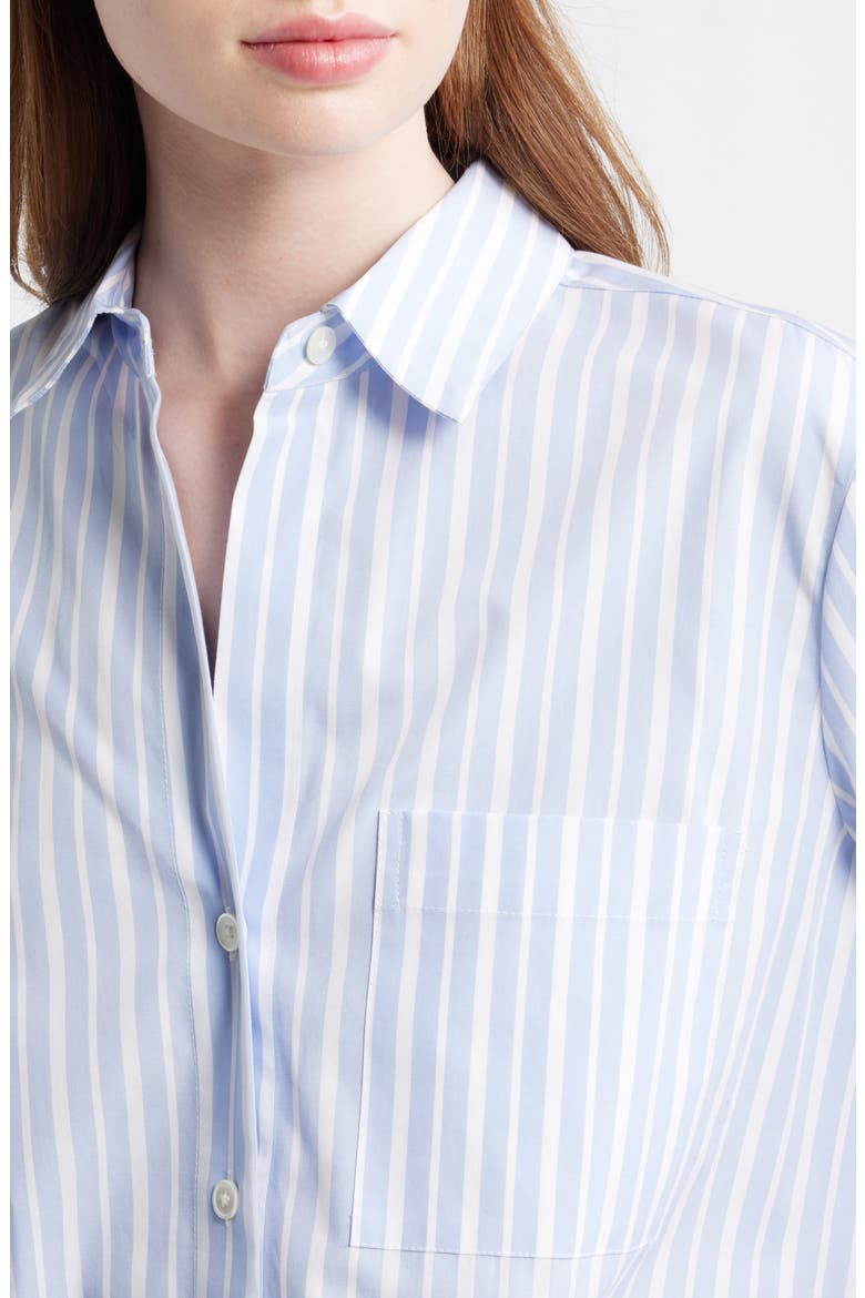 The Signature Stripe Cotton Poplin Y-Neck Shirt The Signature Y-Neck Shirt in Poplin, Alternate, color, TRANQUIL BLUE