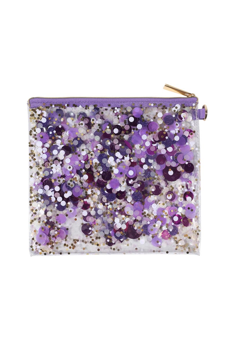 Spirit Squad Confetti Everything Pouch Makeup Bag Travel BagCosmetic Bag for Women, Alternate, color, Purple