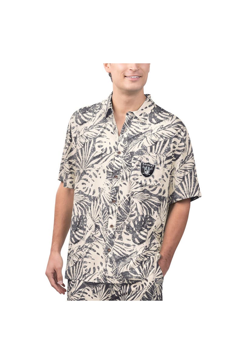 Margaritaville Men's Margaritaville Tan Las Vegas Raiders Sand Washed Monstera Print Party Button-Up Shirt, Alternate, color, Cream
