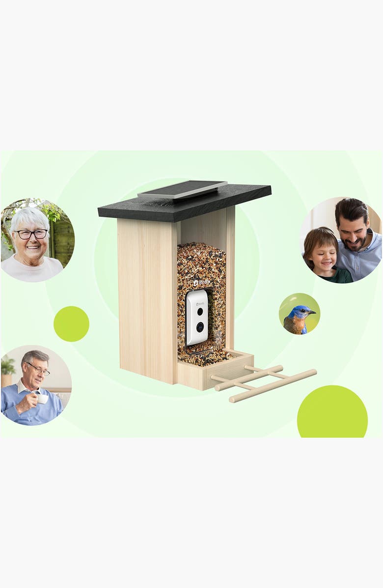 Birdfy Ebony Lite Wooden Smart Bird Feeder, Alternate, color, Beige