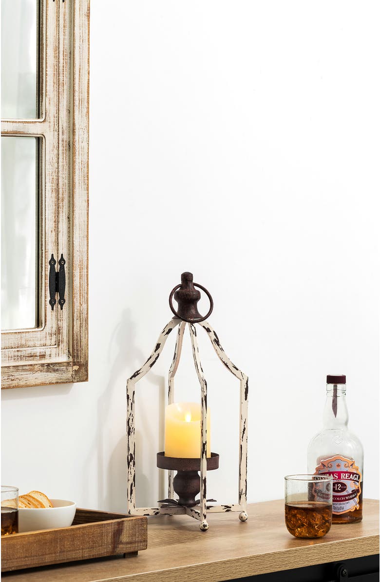Glitzhome Modern Farmhouse Metal Decorative Lantern Candle Holder, Alternate, color, White