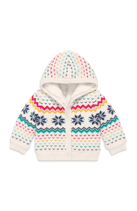 Baby Fleece-Lined Cardigan In Rainbow Snowflake Fair Isle