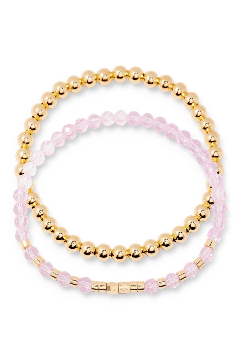 Makenna Set of 2 Birthstone Beaded Stretch Bracelets, Main, color, GOLD