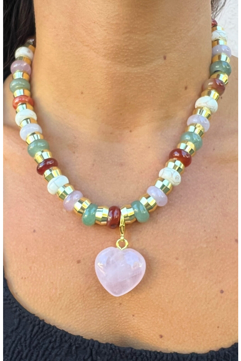 Semi Precious Stone Heart Pendant, Alternate, color, Rose Quartz
