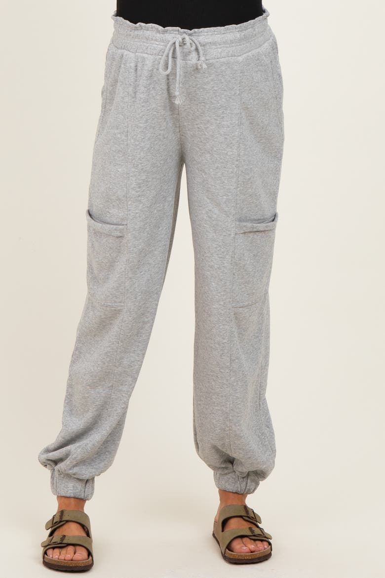 Ruffle Waist Burnout Jogger Pants, Alternate, color, Heather Grey