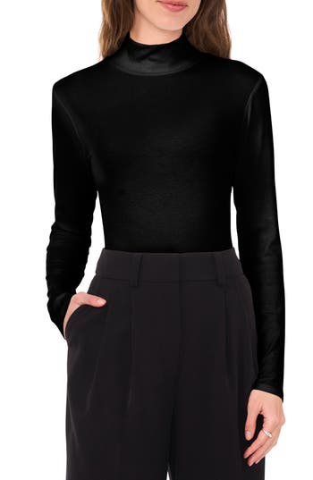 Halogen ® Ribbed Mock Neck Top In Rich Black