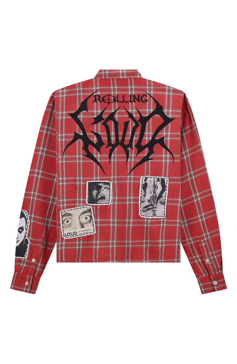 Rolling Loud Anarchy Plaid Cotton Flannel Button-Up Shirt Jacket, Alternate, color, Red