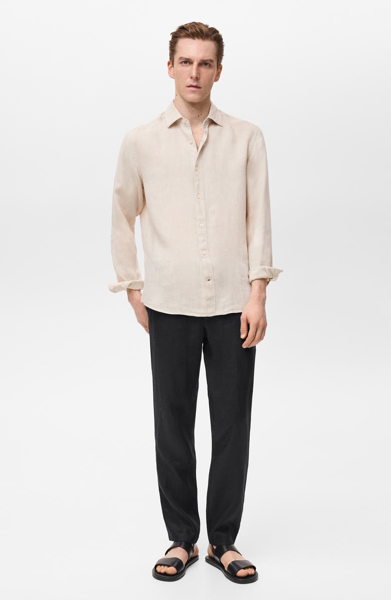 MANGO Regular Fit Linen Button-Up Shirt, Alternate, color, Sand