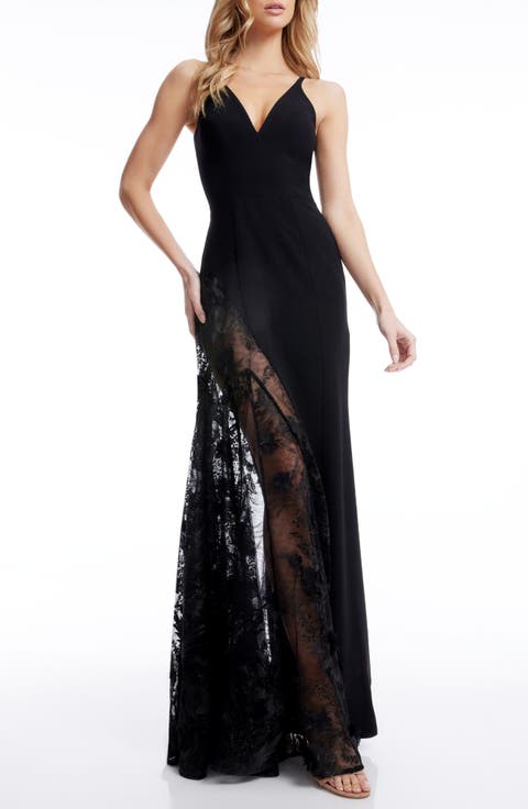 Gianna Lace Panel Crepe EveningGown