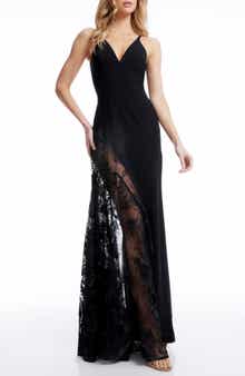 Dress the Population Gianna Lace Panel Crepe EveningGown