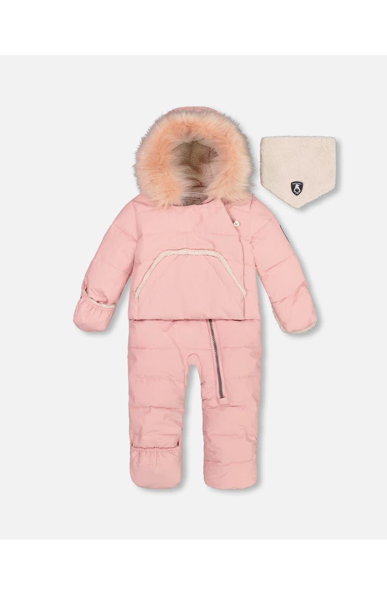 Deux par Deux Baby Girl's One Piece Baby Hooded Snowsuit Pink Designed For Car Seat, Main, color, 