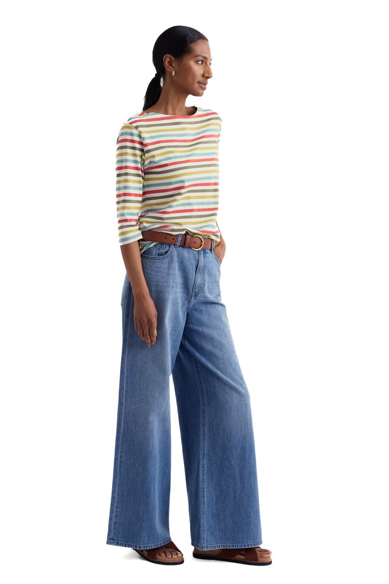 Sailor Stripe Three Quarter Sleeve Organic Cotton T-Shirt, Alternate, color, QUAD MINI CORNISH AV