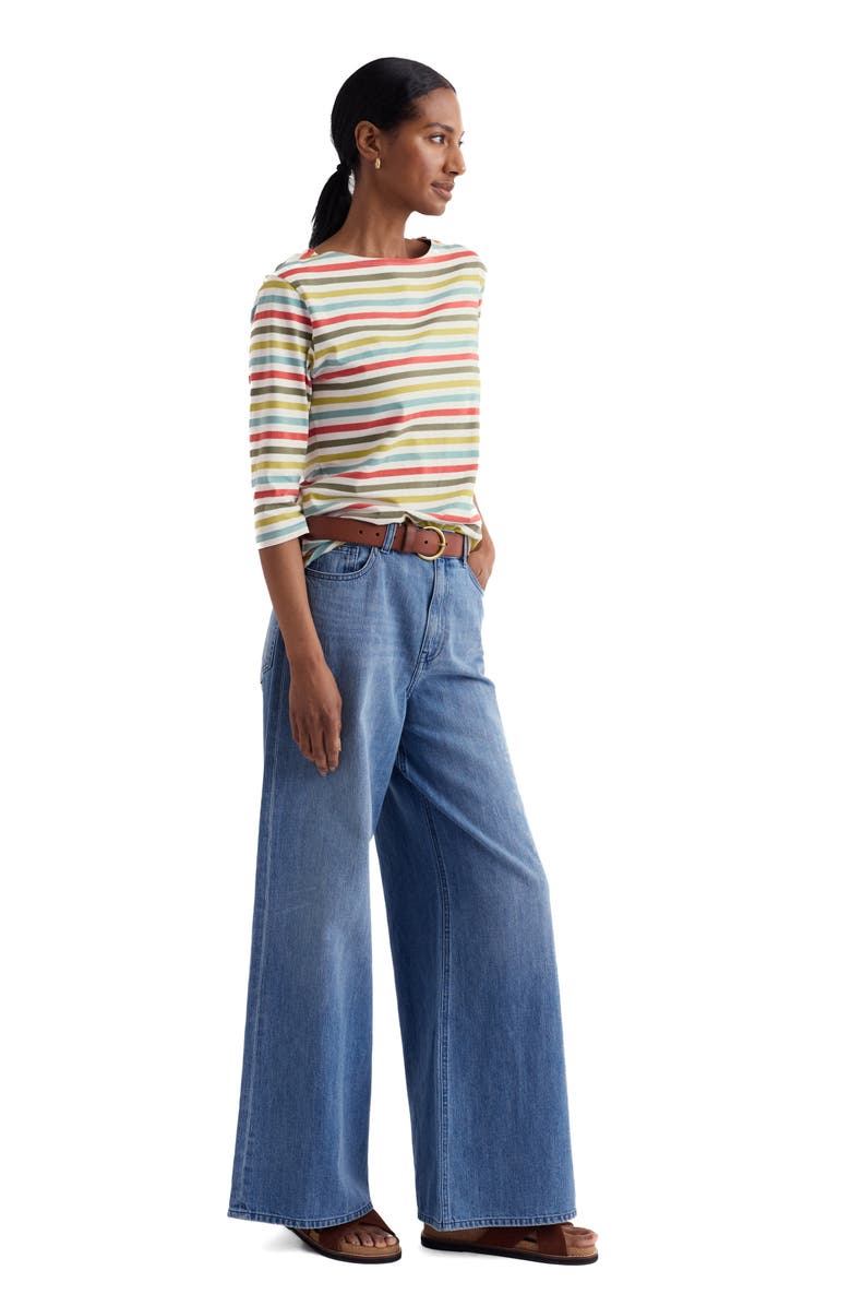 Seasalt Cornwall Sailor Stripe Three Quarter Sleeve Organic Cotton T-Shirt, Alternate, color, Quad Mini Cornish Av