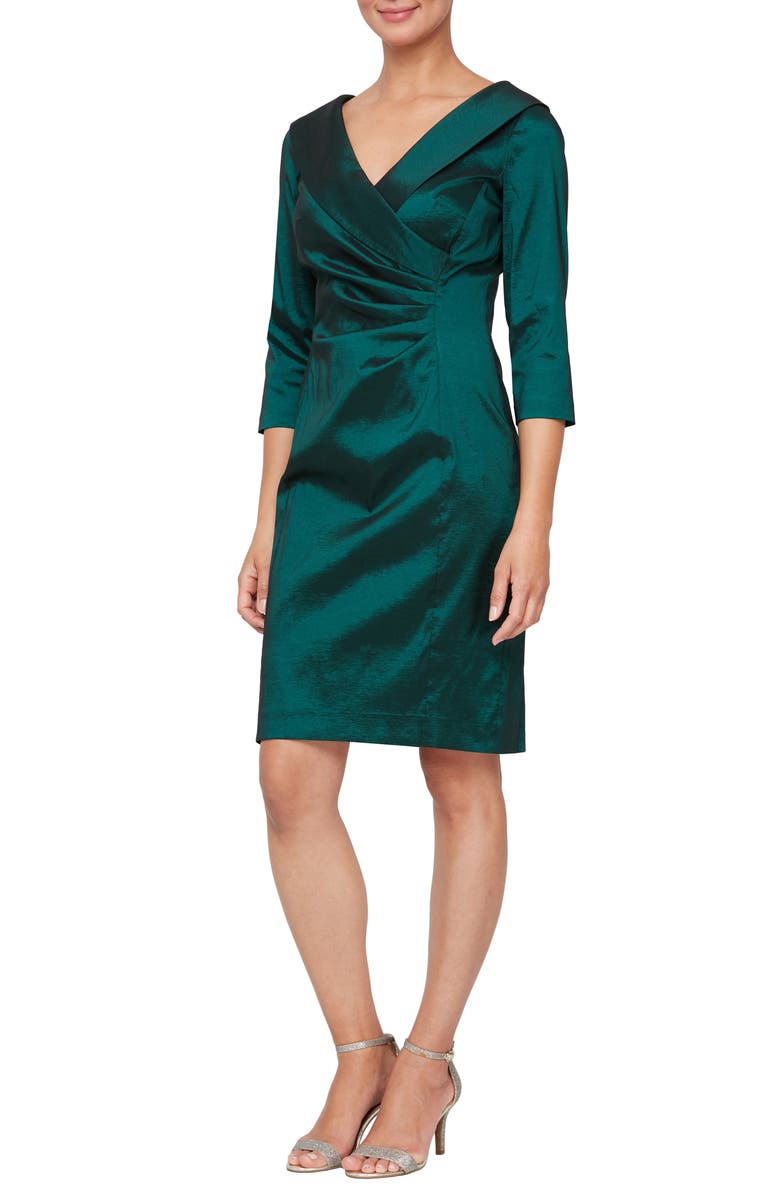 Alex Evenings Taffeta Sheath Cocktail Dress, Main, color, Emerald Green