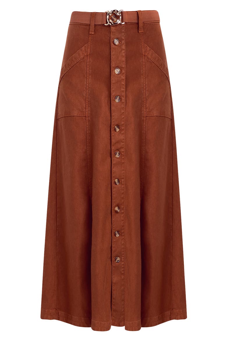 The Lila Linen Blend A-Line Skirt, Alternate, color, EQUESTRIAN SADDLE