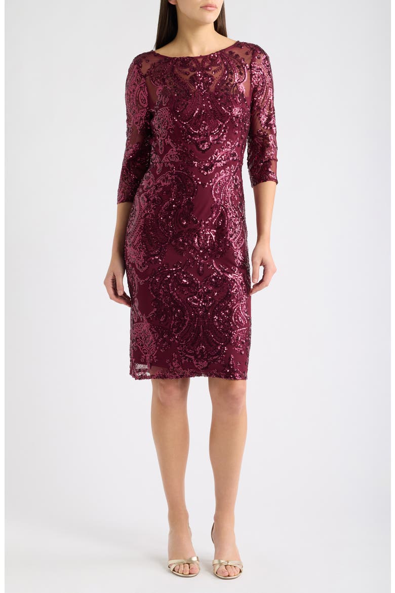 Beaded Cocktail Dress, Main, color, CRANBERRY