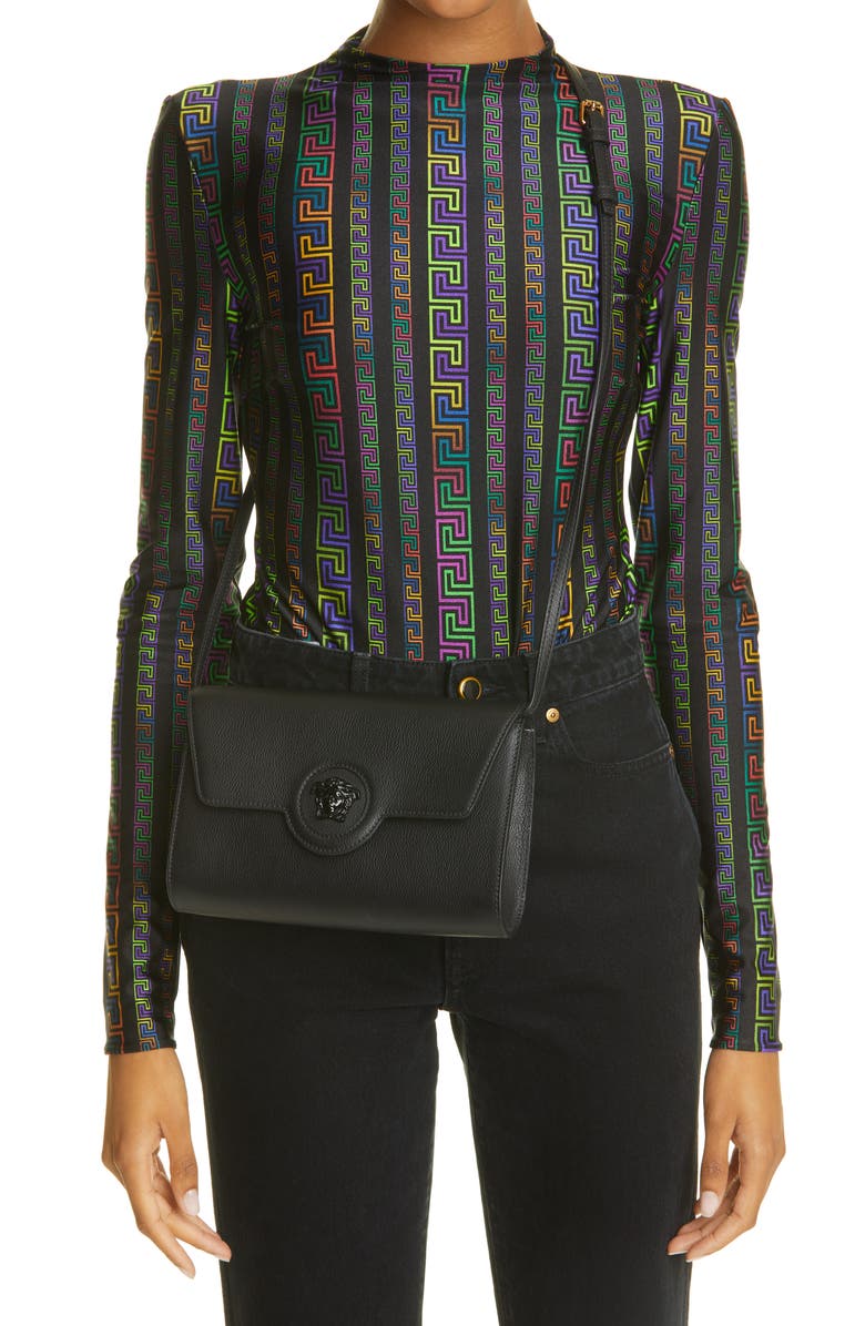 Versace La Medusa Leather Wallet on a Strap, Alternate, color,