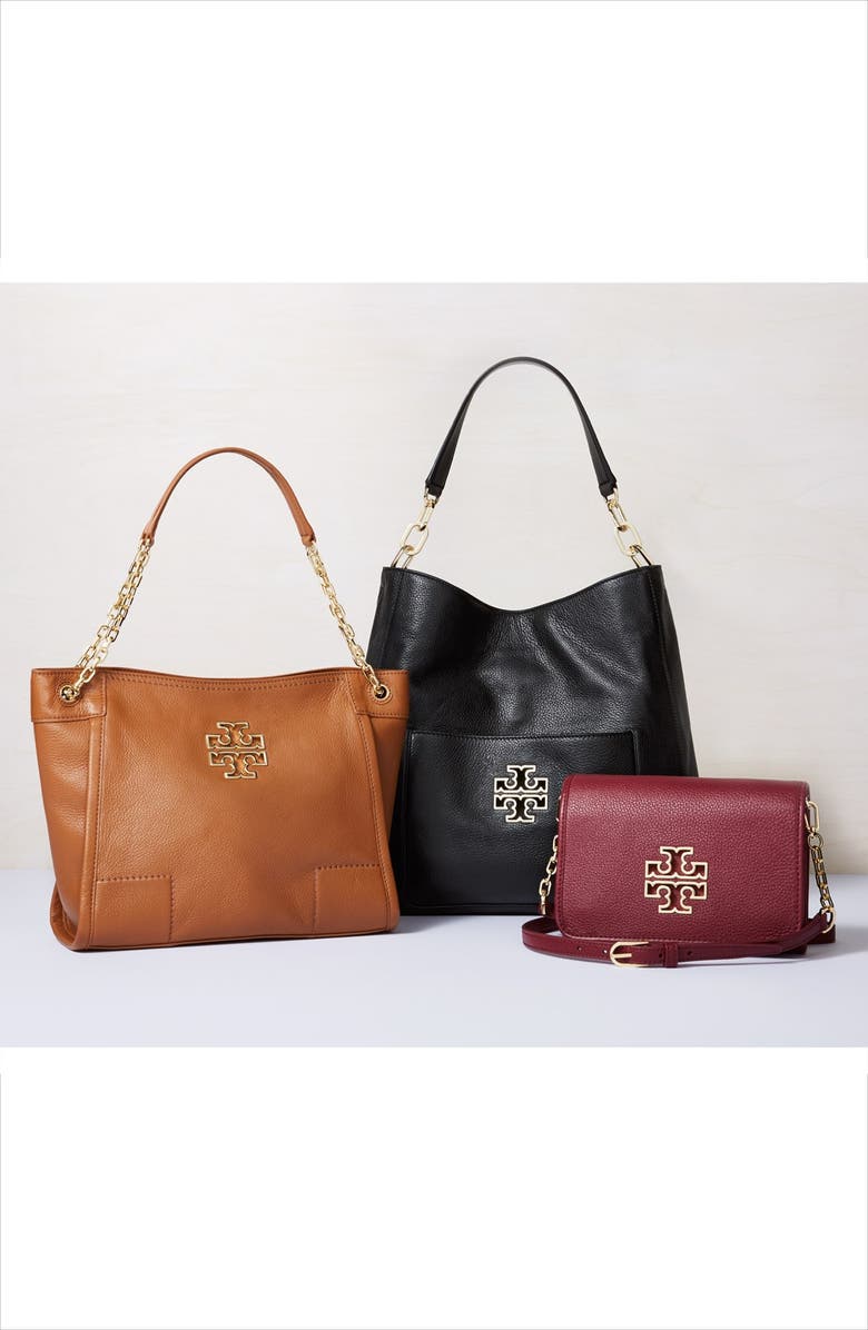 Tory Burch 'Small Britten' Leather Slouchy Tote, Alternate, color,